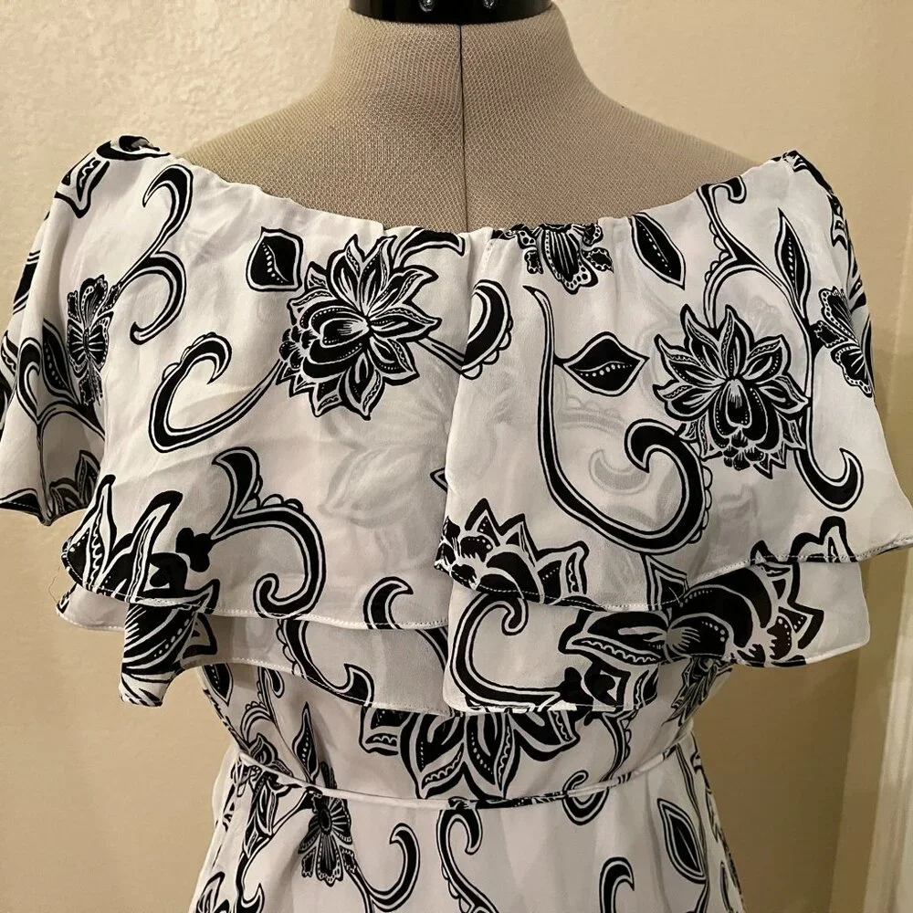 WHBM Floral Silk Top with Ruffle Neckline - Picture 2 of 6